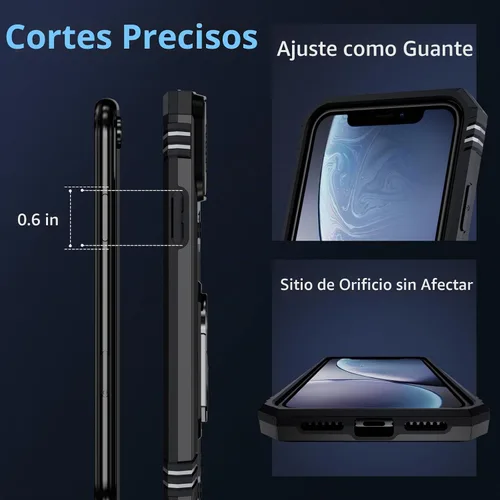 Vista 7 de Funda para iPhone XR, Funda para Teléfono iPhone XR con 2X Protectores de Pantalla HD + Cubierta Deslizante para Cámara, [Grado Militar] Funda Negro