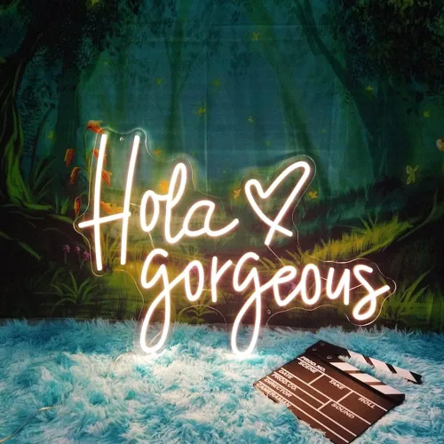 Vista 2 de Hola Gorgeous - Letrero de neón para boda, luz LED de neón, decoración de pared para dormitorio, salón de belleza, regalo de compromiso para ella