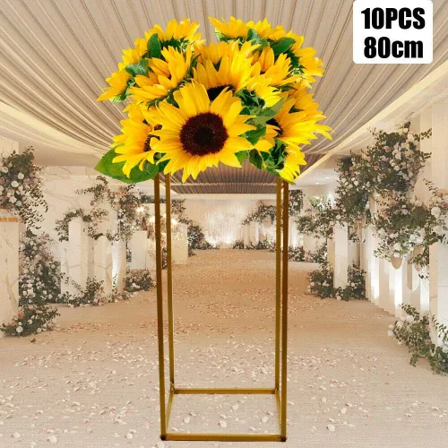 Vista 8 de TFCFL 4/10 piezas de oro de boda soporte de metal jarrón columna soporte geométrico centro de mesa jarrón (estilo 1)