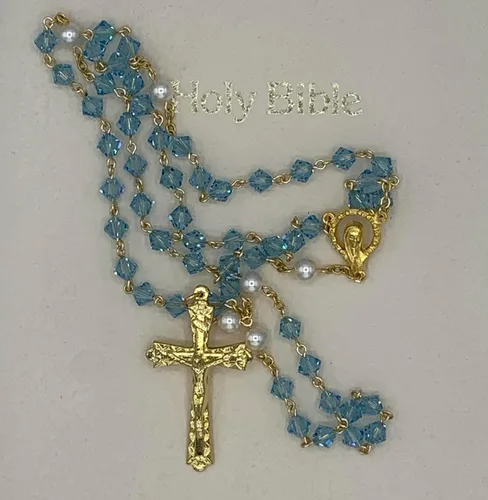 Vista 8 de Rosario de oración católica de cristal austriaco y piedras preciosas - Incluye bolsa de rosario, cómo rezar el rosario, significado de la piedra