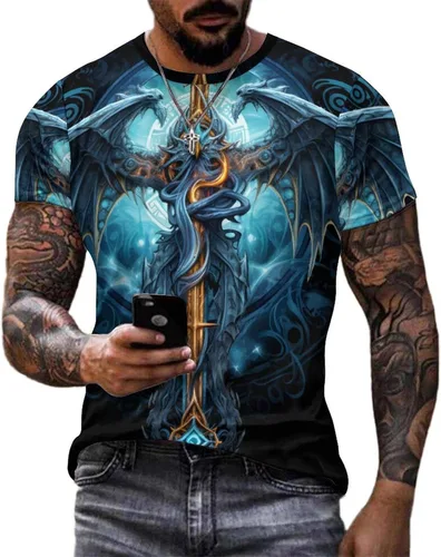 Vista 17 de GLUDEAR Camiseta Vikings para hombre, novedad con estampado 3D de mitología nórdica Aurora Galaxy Life Tree