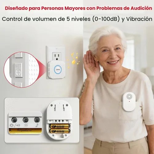Vista 8 de CallToU Botón de llamada para personas mayores en casa, campana de llamada inalámbrica de 500 pies con 1 vibrador portátil y 1 receptor enchufable