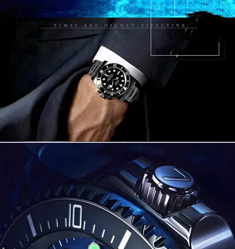 Vista 6 de LOREO Reloj automático de acero inoxidable para hombre con bisel giratorio negro