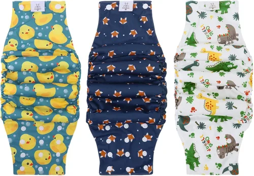 Vista 8 de CuteBone - Pañales lavables para perro macho con broches, reutilizables, 3 unidades por paquete, banda para la barriga para perros machos