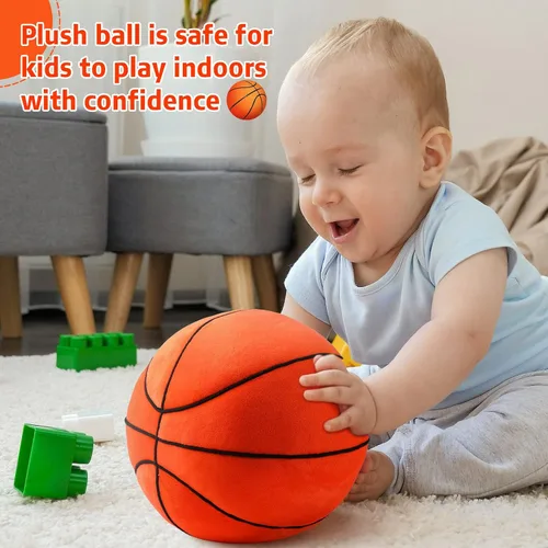 Vista 3 de 3 almohadas de felpa de baloncesto de 8.7 pulgadas, juguetes suaves y esponjosos, decoraciones de sala de pelotas deportivas para niños