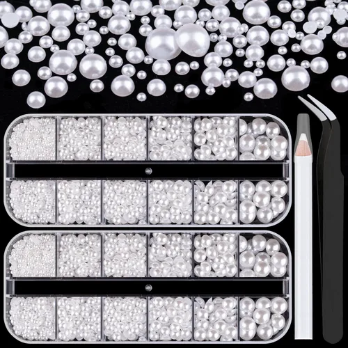 Vista 11 de 2700 perlas de espalda plana para manualidades de perlas para uñas