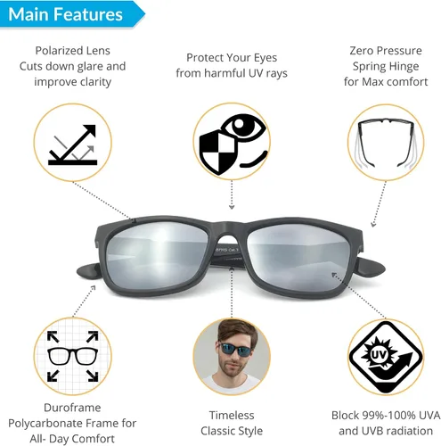 Vista 2 de J+S Mission Mark II Rectangle Polarized Sunglasses for Men Spring Hinge Frame Polarized 100% UV 400 Medium-Small Fit