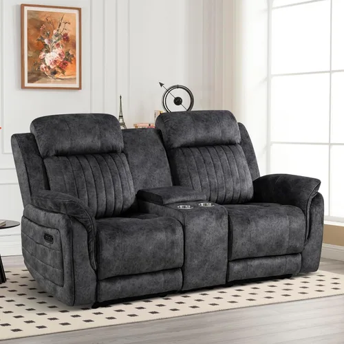 Vista 18 de Sofá reclinable eléctrico con gravedad cero, sillón reclinable eléctrico con reposacabezas ajustable, carga inalámbrica, puertos USB/C, sofá Azul