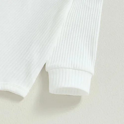 Vista 4 de Ropa de bebé recién nacido, ropa de punto acanalado, manga larga, pantalones de algodón sólido, trajes de otoño e invierno, 2 piezas