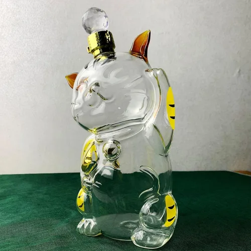 Vista 5 de Decantador de vidrio de 33.8 fl oz con diseño único en forma de gato y tapón hermético