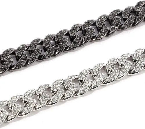 Vista 4 de rongji jewelry Mens Womens Cuban Link Necklace - Heavy Strong Black Cuban Link Chain Iced Out Miami Curb Chain with Bling Bling Clear Rhinestones