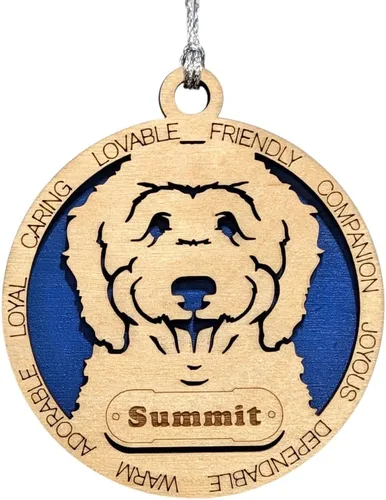Vista 165 de Adorno de Navidad personalizado para perro Cavalier King Charles Spaniel, redondo de 3 pulgadas, madera cortada con láser de 2 capas, nombre y texto