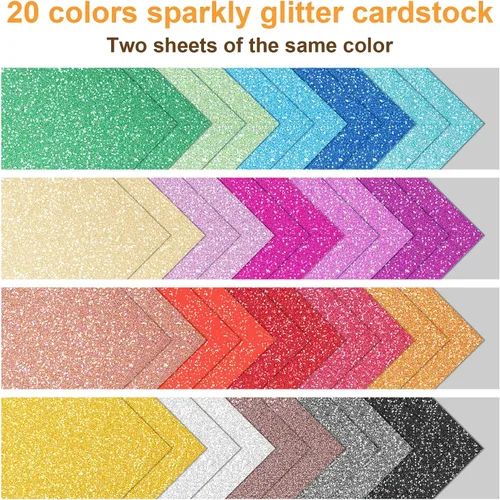 Vista 5 de 40 hojas de cartulina con purpurina de 20 colores, cartulina BetyBedy para Cricut, purpurina brillante sin desprendimiento, papel A4 con purpurina