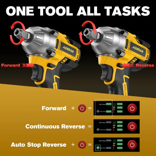 Vista 6 de Llave de impacto inalámbrica para batería DeWalt, 500 Nm (369 pies-libras) pistola de impacto sin escobillas de 1/2 pulgada y 1/4 pulgadas