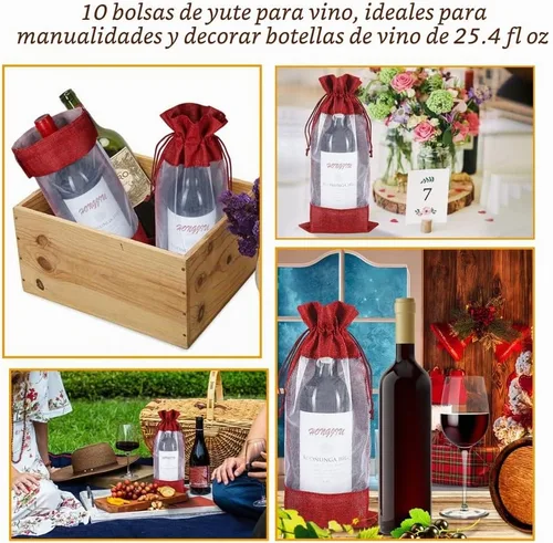 Vista 6 de Shintop 10 bolsas de regalo de vino de arpillera con ventana transparente Rojo