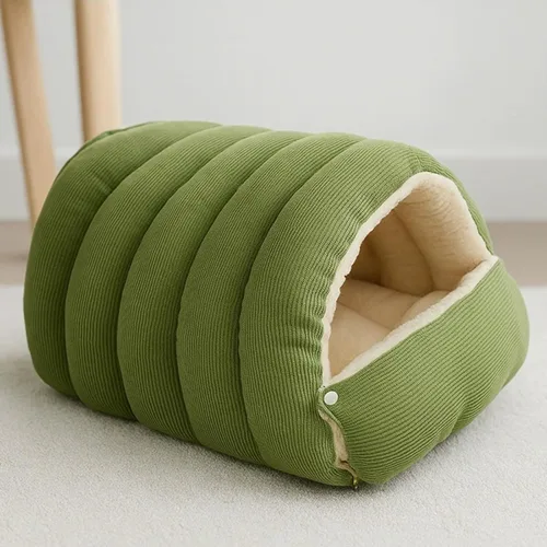 Vista 9 de Carpa acogedora de felpa para gatos, cueva cerrada cálida para gatos y Verde