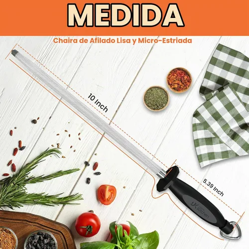 Vista 3 de Utopia Kitchen Cuchillo de acero afilado de 10 pulgadas que afila varilla de afilado de acero - negro Grado profesional, gancho para colgar