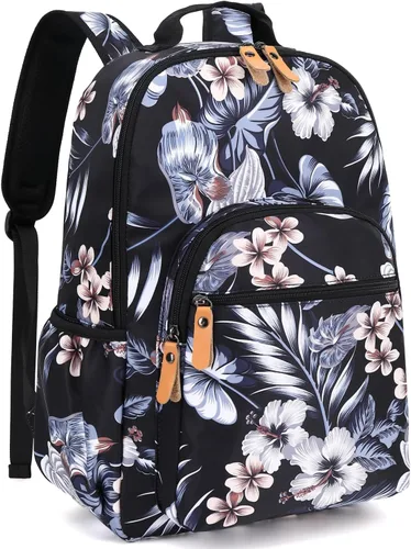 Vista 74 de Leaper Mochila para laptop para mujer: linda mochila floral para escuela, universidad, viajes, trabajo, mochila ligera para niños, Negro margarita
