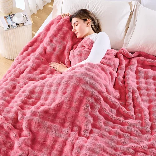 Vista 37 de NEWCOSPLAY Manta para Sofá Aqua Súper Suave de Franela Polar 3D Burbuja Ligera Manta de Cama para Uso en Todas las Estaciones (Aqua, Throw(50"x60"))