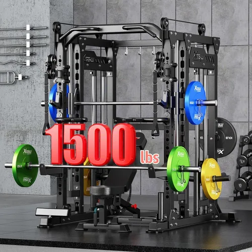 Vista 2 de XGSW Smith Machine Gimnasio en casa, jaula de potencia multifunción con sistema cruzado de cable de polea doble, estante para sentadillas para L06