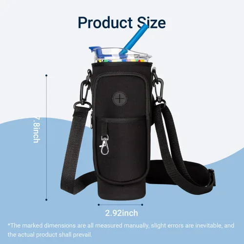Vista 4 de Soporte para botella de agua con correa para vaso Stanley de 40 onzas con asa, bolsa para botella de agua con bolsillo para teléfono, bolsillo