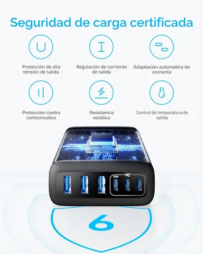 Vista 7 de Cargador de escritorio Anker, cargador USB C de carga rápida, estación de carga de 6 puertos con 112W máx, para iPhone 17, iPad, MacBook, Samsung