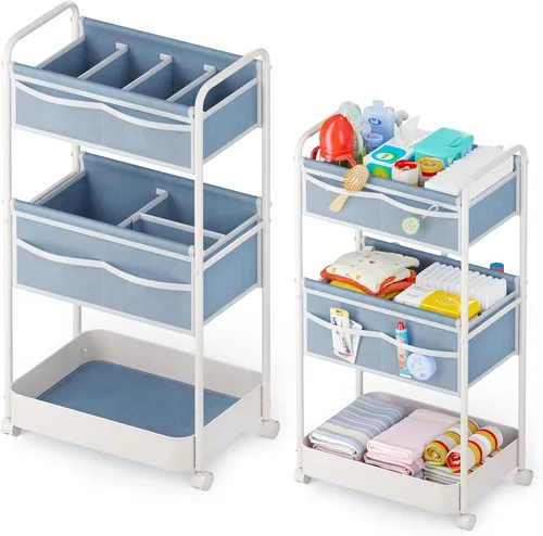 Vista 7 de Organizador de pañales para bebé, carrito móvil de metal y fieltro de alta calidad con divisores para artículos esenciales de guardería para recién