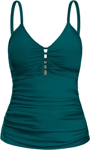 Vista 13 de Ocean Blues Traje de Baño Tankini Retro para Mujer con Fruncido Control de Abdomen Solo Parte Superior del Tankini Negro