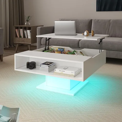 Vista 10 de HedoAjim Mesa de centro elevable con almacenamiento, mesa de centro cuadrada negra de 31.5 pulgadas con gran almacenamiento oculto, mesa central