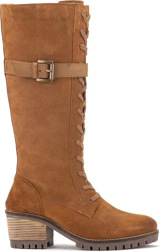 Vista 2 de Vintage Foundry Co. Botas acolchadas de media pantorrilla para mujer, hechas a mano, con cordones, correas ajustables, cremallera completa, suela