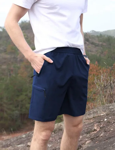 Vista 3 de Kuenlun Top Pantalones cortos deportivos para hombre, de secado rápido, con bolsillos con cremallera, para correr, senderismo, deportes, 7 pulgadas