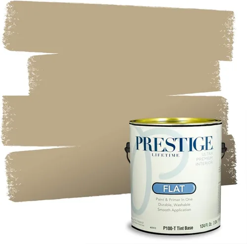 Vista 101 de PRESTIGE Pinturas de pintura exterior e imprimación en uno, 1 galón, plano, combinación comparable de Benjamin Moore* Manzanilla*