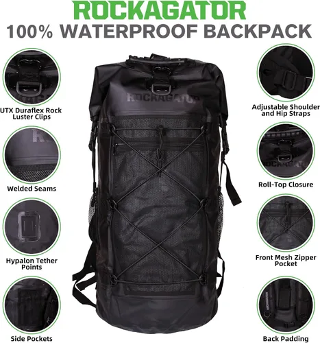 Vista 5 de Mochila impermeable Kanarra de 90L de Rockagator para acampada, senderismo, caza - Gran capacidad, cierre enrollable