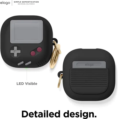 Vista 4 de elago GB5 - Funda para Galaxy Buds FE, 2 Pro, 2, Pro, Live Diseño clásico de consola de juegos portátil, EGBUDSLIVE-AW5-BK (2021) (2020) (negro)