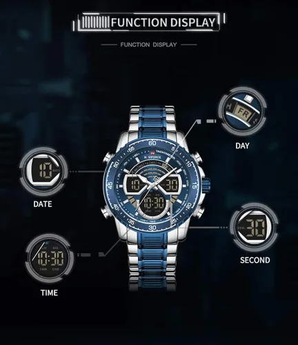 Vista 4 de NAVIFORCE Reloj para hombre cronógrafo impermeable deportivo analógico digital cuarzo relojes de negocios moda de acero inoxidable Militar