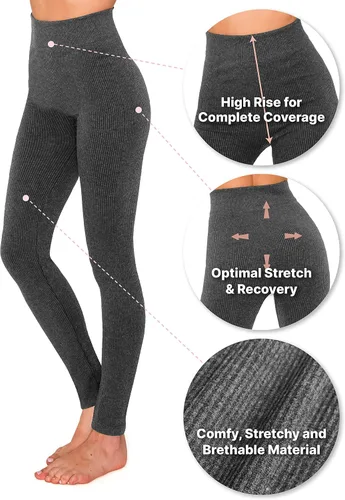 Vista 6 de ALWAYS Leggings de yoga de algodón para mujer, cintura alta, suaves, transpirables, elásticos, acanalados