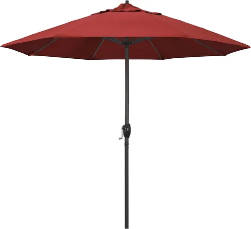 Vista 8 de California Umbrella Sombrilla redonda de aluminio de 9 pies para terraza, piscina o patio, manivela elevadora, inclinación automática, poste