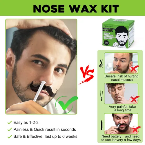 Vista 2 de Kit de cera nasal para hombres y mujeres con 20 aplicadores (15-20 usos), kit de cera para la nariz y las orejas, sin dolor y rápido, resultados
