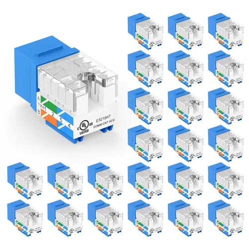 Vista 13 de VCE UL Listed Cat6 RJ45 Keystone Jack Insert 25-Pack, 90 Degree Punch Down Keystone Jack Adapter Slim Profile Negro
