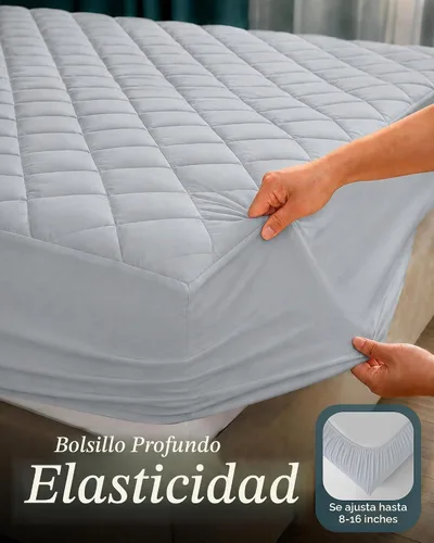 Vista 3 de Utopia Bedding - Cubrecolchón acolchado (tamaño matrimonial), protector de colchón elástico y ajustable con bolsillo profundo que se estira hasta 16