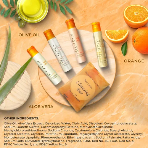 Vista 4 de Terra Pure Wild Citrus Toiletries Set Kit de Amenidades 1-Shoppe Champú de 1 oz, acondicionador, gel de baño, loción, jabón en barra de 1 onza