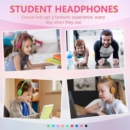 Vista 6 de Paquete de 10 audífonos para niños, para escuela, aula, estudiantes, niños, adolescentes y adultos (colores mixtos) Wholesale Wired On Ear