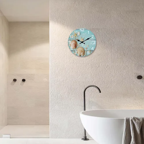Vista 2 de XNM Reloj de pared de madera azul de 12 pulgadas, funciona con pilas, reloj de pared decorativo para sala de estar, dormitorio, baño, reloj de pared