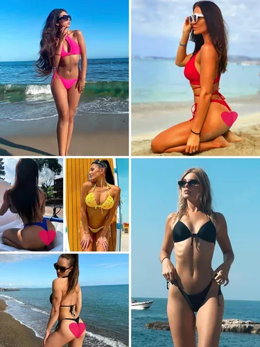 Vista 4 de RELLECIGA - Tanga de baño tipo bikini para mujer Negro