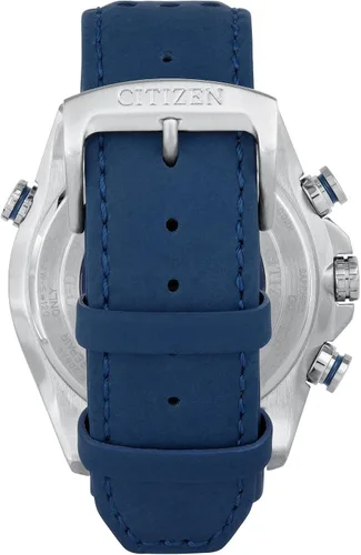 Vista 3 de Citizen Men's Eco-Drive Sport Luxury World Chronograph Atomic Time Keeping Watch Correa de cuero azul y esfera azul