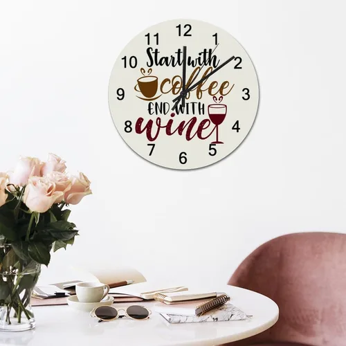 Vista 5 de Relojes de pared silenciosos de PVC sin tictac, comienza con extremo de café con relojes de pared redondos de vino, funciona