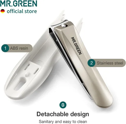 Vista 3 de MR.GREEN Cortaúñas antisalpicaduras, cortador de uñas de acero inoxidable, herramientas de manicura, tijeras de uñas, diseño desmontable, recortador