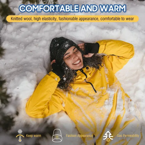 Vista 2 de iodoo Gorro LED 2023 con luz desmontable, unisex, recargable por USB, manos libres, 4 LED, gorro de invierno de punto con luz nocturna, linterna