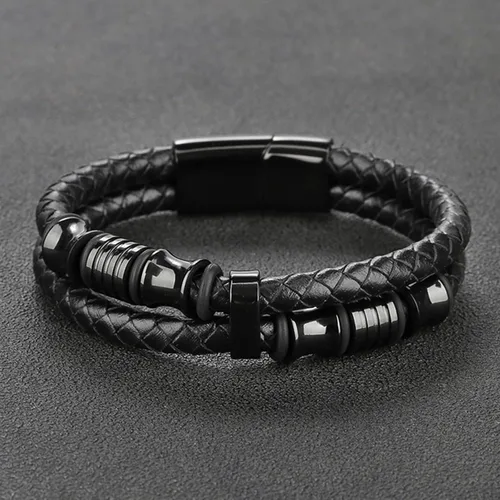 Vista 2 de Long tiantian Pulsera envolvente de cuero para hombres, pulseras de cuero multicapa punk de cuero trenzado para novio, marido, regalos, otro