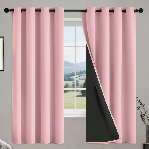 Vista 39 de COSVIYA Cortinas opacas 100% beige Biscotti para dormitorio, juego de 2 paneles de 63 pulgadas de largo, bloqueo de luz completa, aislamiento